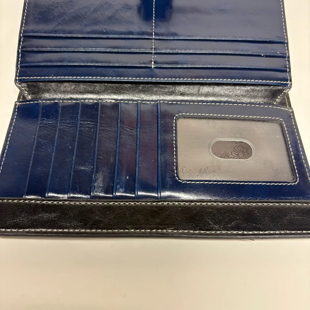 Navy Leather Wallet with Gold Zipper Clutch cardholder - Picture 7 of 10